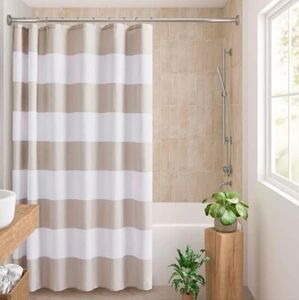 Urban Habitat Tan Striped Shower Curtain Set